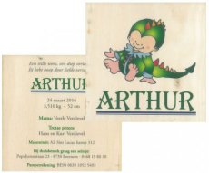 HOUTEN GEBOORTEKAART ARTHUR DRAAK