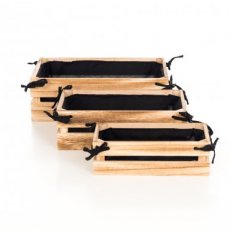 Box in hout bekleed in zwart stof set van 3 st